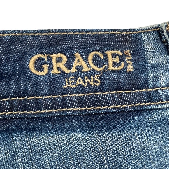 NWT GRACE in LA Women's Flare Leg Buttons High Rise Stretch Blue Denim Jeans 26 - Picture 8 of 16
